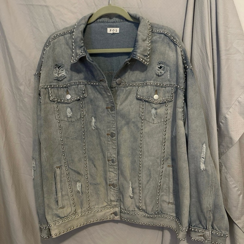 POL Studded Denim Jacket - Gray